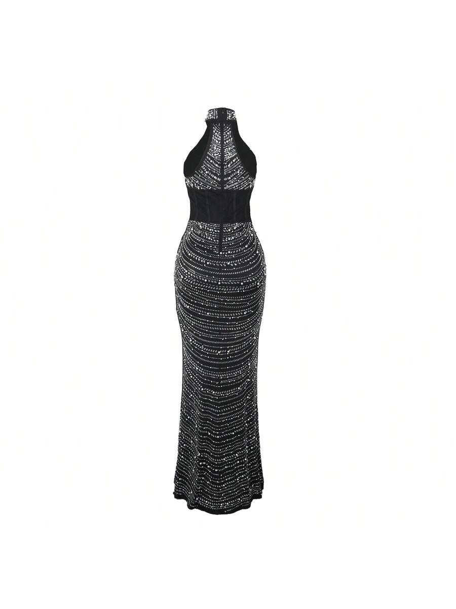Women's Sleeveless Embellished Beaded Peplum Dress Elegant Formal Evening Gown Suitable For Festivals Weddings Party Guest Outfits