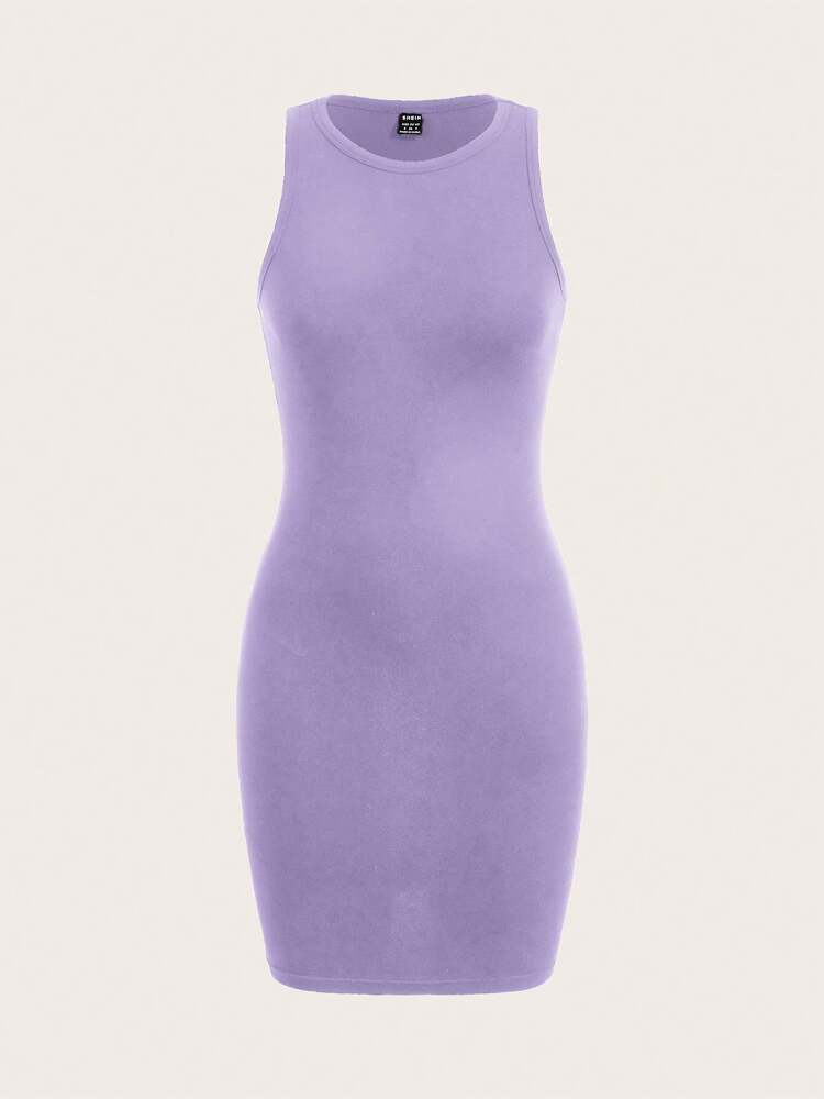 Women's Purple Sleeveless Casual Minimalist Bodycon Dress Summer Elegant Daily Wear Fashion Slim Fit Outfit Vacation Clothes Chic