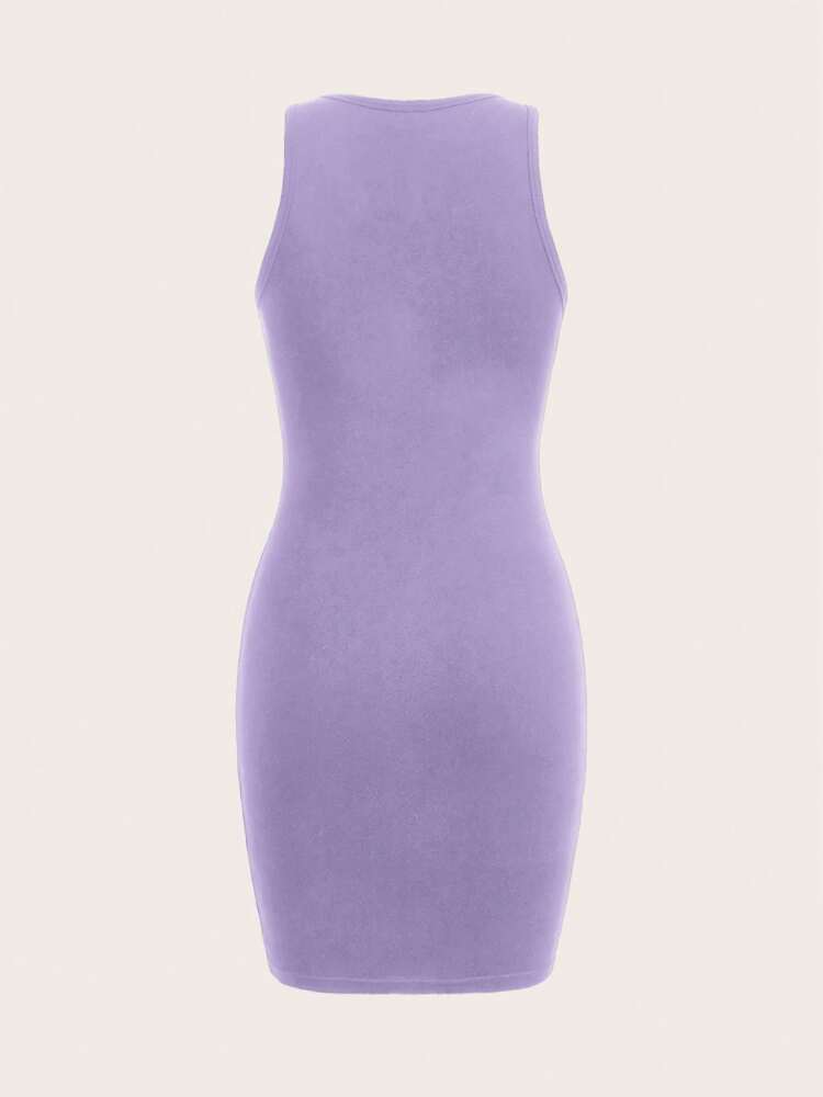 Women's Purple Sleeveless Casual Minimalist Bodycon Dress Summer Elegant Daily Wear Fashion Slim Fit Outfit Vacation Clothes Chic