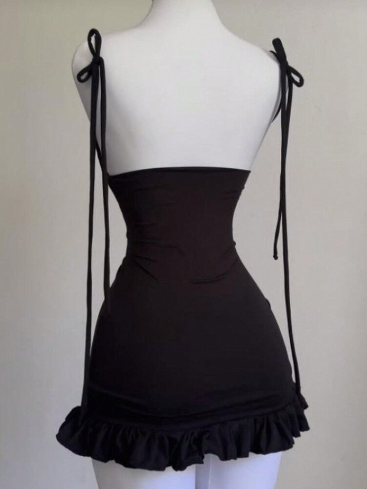 Women's Solid Color Hollow Back Mermaid Style Short Cami Dress Summer Casual Vacation Outfit Party Elegant Daily Wear Clothes