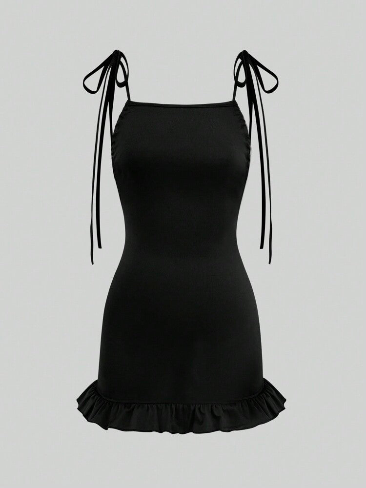 Women's Solid Color Hollow Back Mermaid Style Short Cami Dress Summer Casual Vacation Outfit Party Elegant Daily Wear Clothes