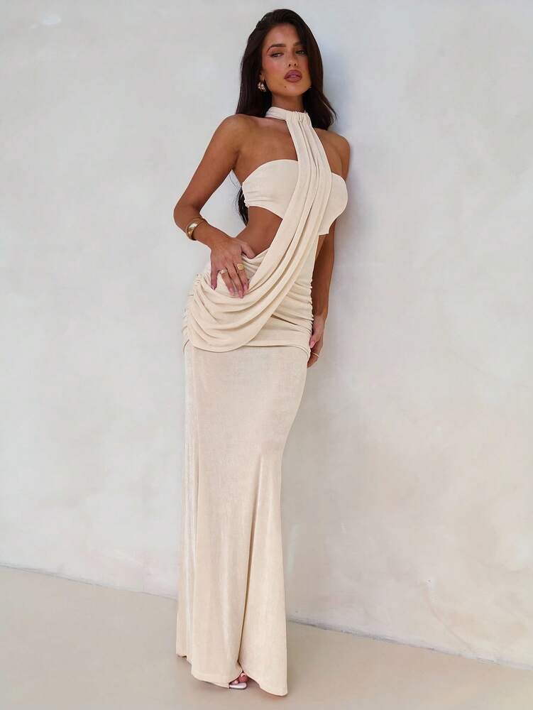 Women's Resort Wrap Asymmetric Flounce Maxi Dress Spring Summer Casual Vacation Outfit Elegant Fishtail Bodycon Clothes Chic