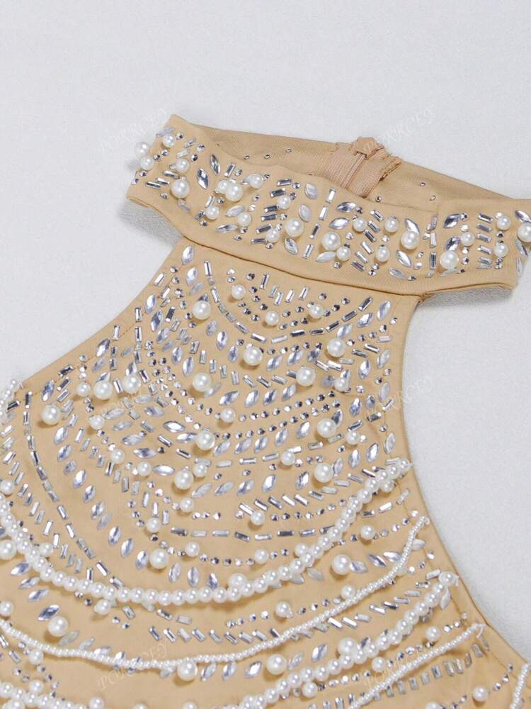 Women's Sleeveless Embellished Beaded Peplum Dress Elegant Formal Evening Gown Suitable For Festivals Weddings Party Guest Outfits