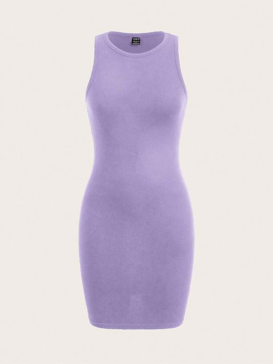 Women's Purple Sleeveless Casual Minimalist Bodycon Dress Summer Elegant Daily Wear Fashion Slim Fit Outfit Vacation Clothes Chic
