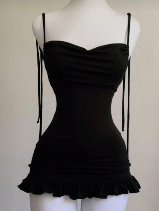 Women's Solid Color Hollow Back Mermaid Style Short Cami Dress Summer Casual Vacation Outfit Party Elegant Daily Wear Clothes
