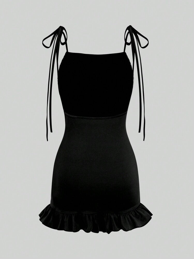 Women's Solid Color Hollow Back Mermaid Style Short Cami Dress Summer Casual Vacation Outfit Party Elegant Daily Wear Clothes